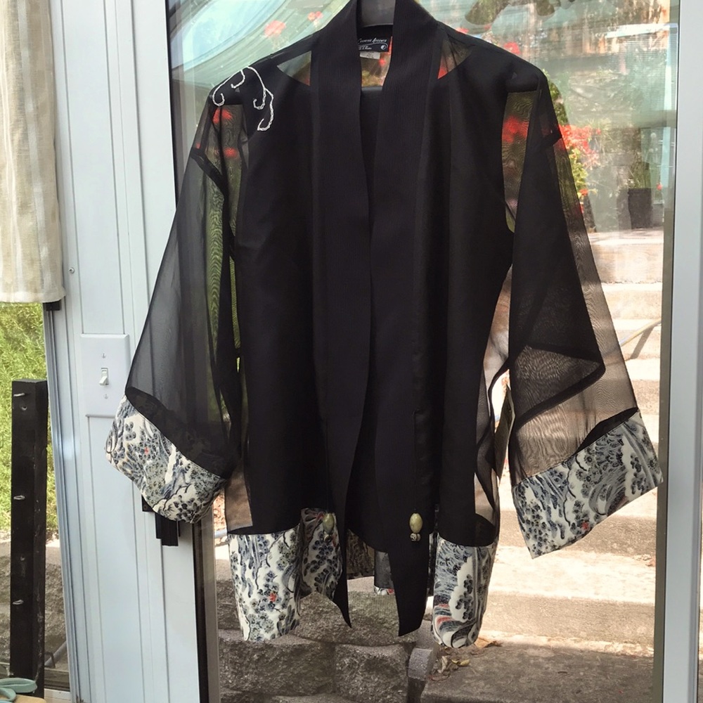 Black Organza Kimono Jacket With Antique Japanese Kimono Trim